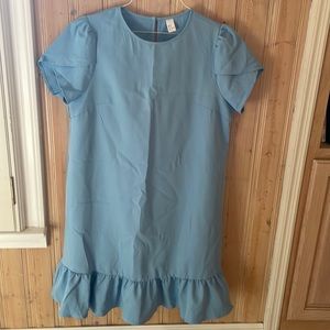 Blue dress with ruffle detailing on bottom and cute sleeve detailing, Medium